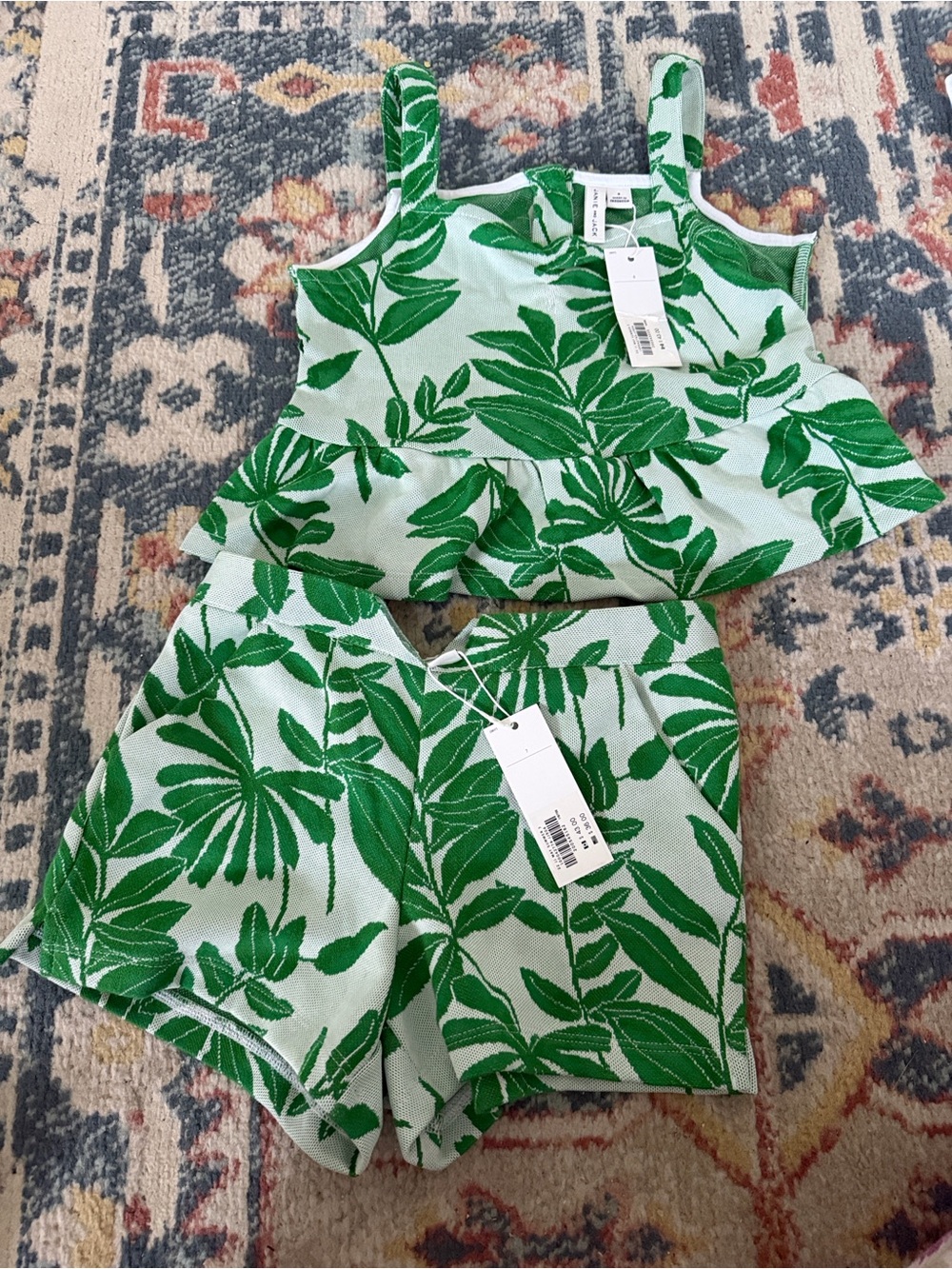 Janie and Jack Green Leaf Print High Waist Kids Matching Set